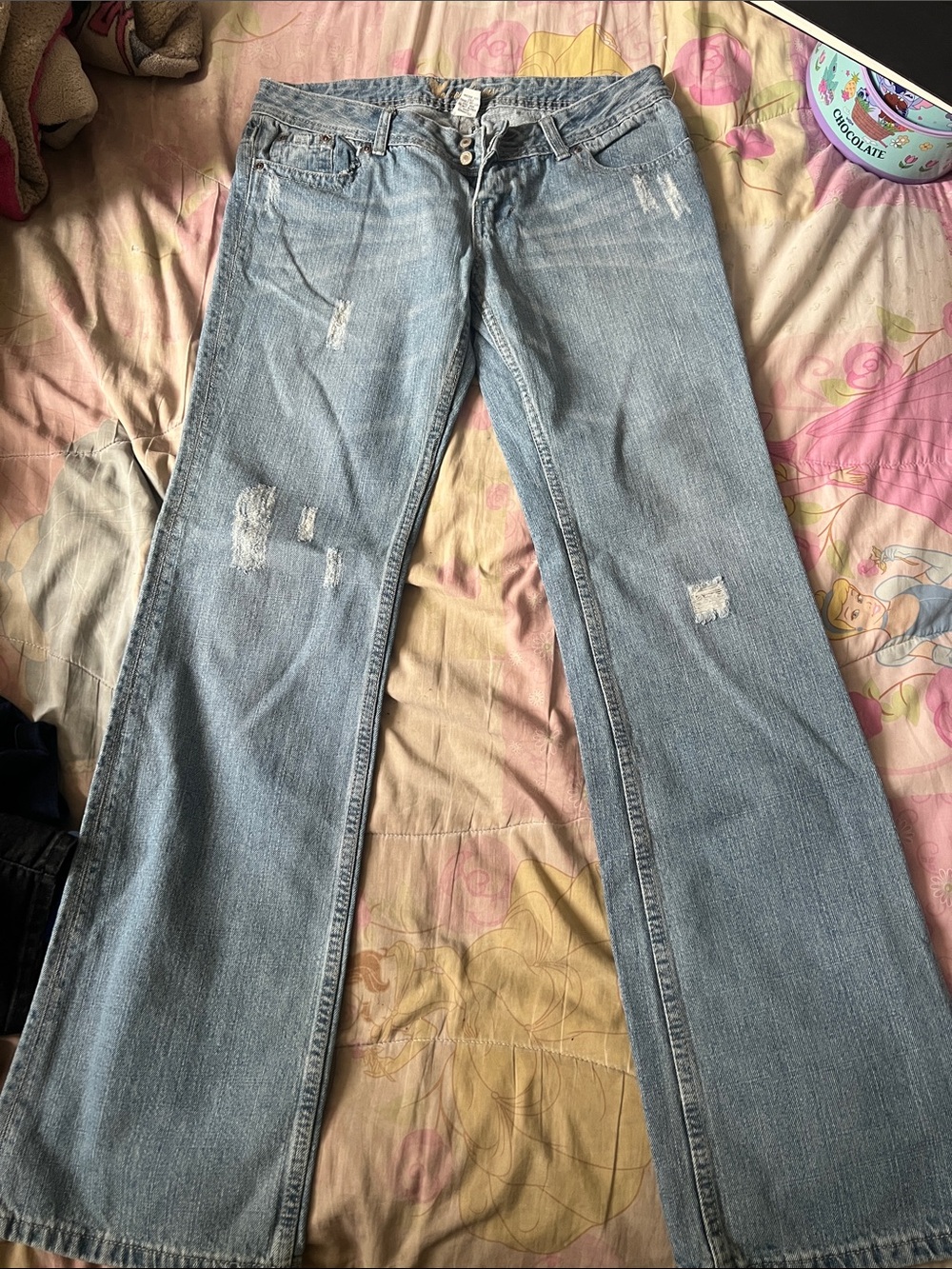 Vintage- Light Blue Distressed Women's Jeans - Classic Flare